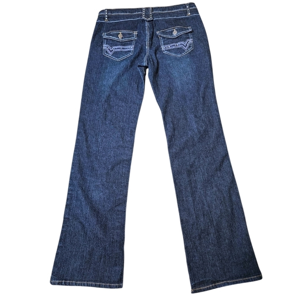 Womens Y2K Embellished Bling Hip Hugger Flares Sz 9 TRASHY MCBLING 00S LOW RISE